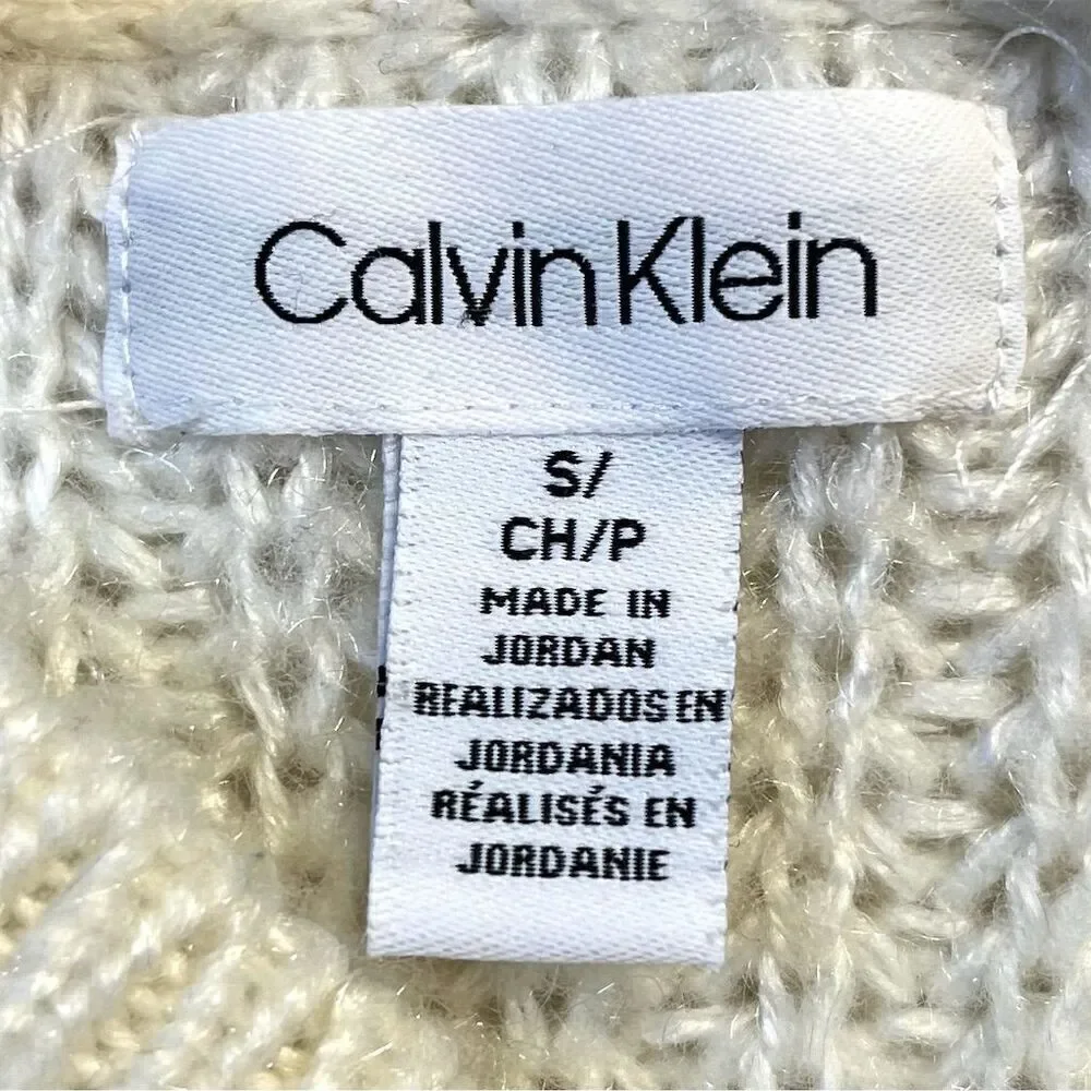 Calvin Klein Women's Ivory Mock Neck Knit Pullover Fanny Sweater S Warm Cozy